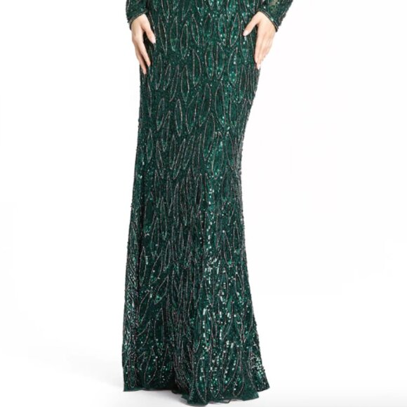 MAC DUGGAL 5451 LONG SLEEVE BEADED V-NECK FOREST GREEN GOWN sz 8 - Picture 2 of 5